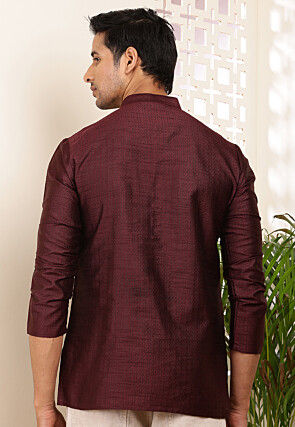 Woven Viscose Rayon Jacquard Kurta in Maroon