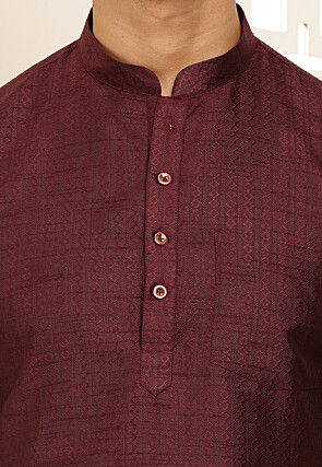 Woven Viscose Rayon Jacquard Kurta in Maroon
