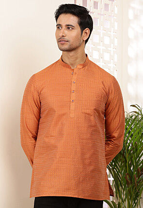 Woven Viscose Rayon Jacquard Kurta in Rust