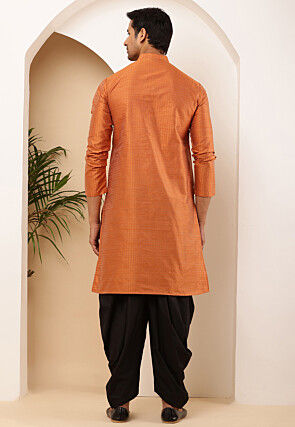 Woven Viscose Rayon Jacquard Kurta Set in Orange