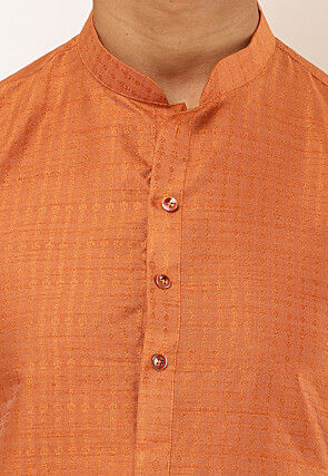 Woven Viscose Rayon Jacquard Kurta Set in Orange