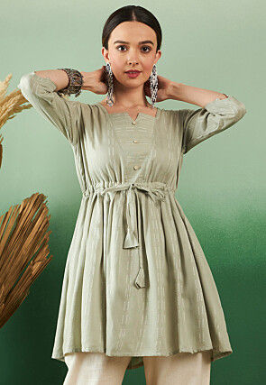Woven Viscose Rayon Jacquard Tunic in Pastel Green