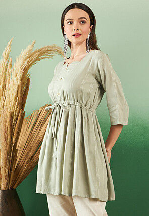 Woven Viscose Rayon Jacquard Tunic in Pastel Green