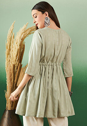 Woven Viscose Rayon Jacquard Tunic in Pastel Green
