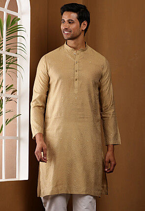 Woven Viscose Rayon Kurta in Beige