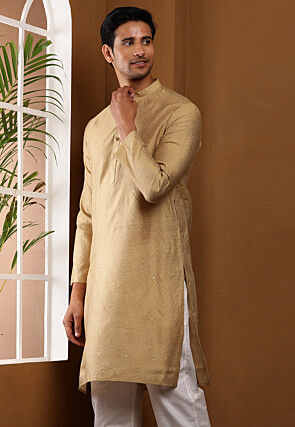 Woven Viscose Rayon Kurta in Beige