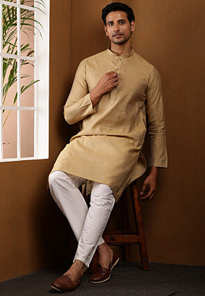 Woven Viscose Rayon Kurta in Beige