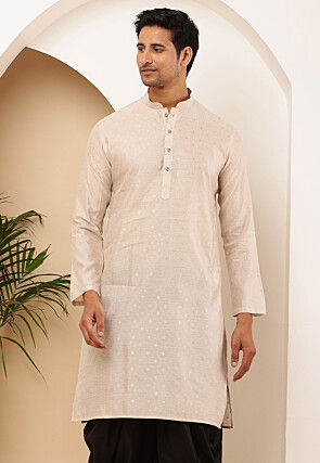 Woven Viscose Rayon Kurta in Light Beige
