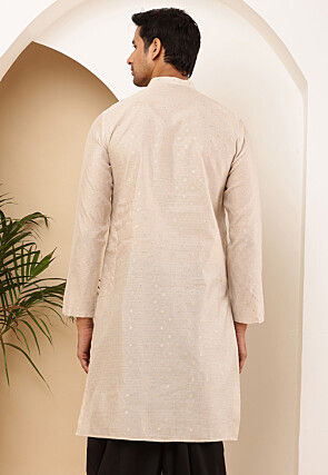 Woven Viscose Rayon Kurta in Light Beige