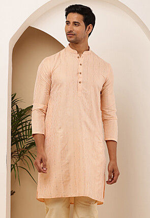 Woven Viscose Rayon Kurta in Light Peach