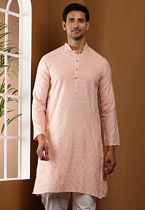 Woven Viscose Rayon Kurta in Light Peach