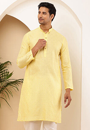 Woven Viscose Rayon Kurta in Light Yellow