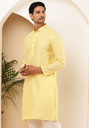Woven Viscose Rayon Kurta in Light Yellow