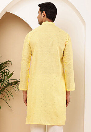 Woven Viscose Rayon Kurta in Light Yellow