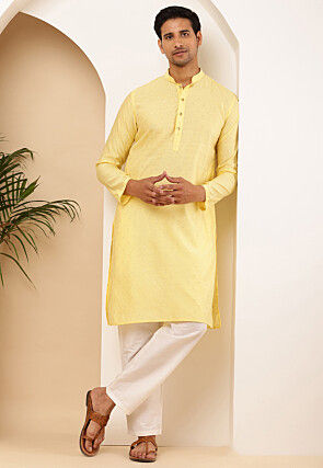Woven Viscose Rayon Kurta in Light Yellow