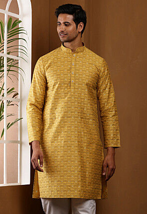 Woven Viscose Rayon Kurta in Mustard