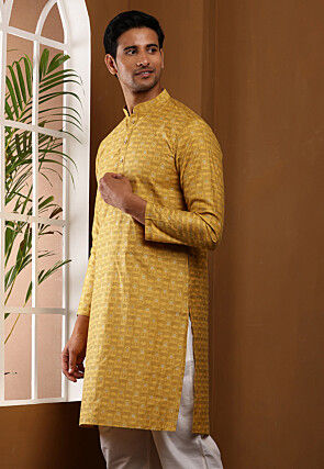 Woven Viscose Rayon Kurta in Mustard