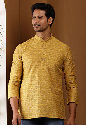 Woven Viscose Rayon Kurta in Mustard