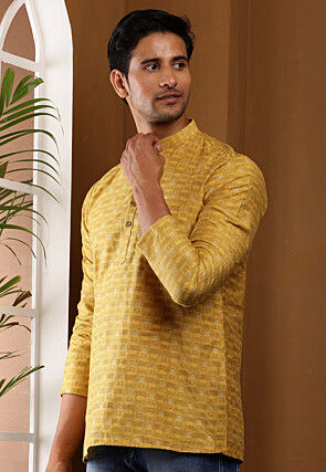 Woven Viscose Rayon Kurta in Mustard