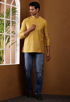 Woven Viscose Rayon Kurta in Mustard