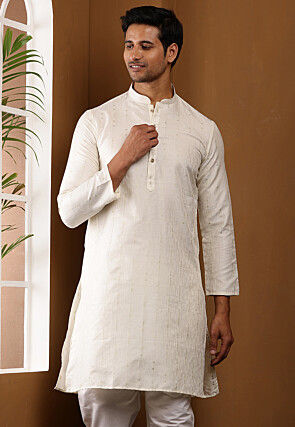 Woven Viscose Rayon Kurta in Off White