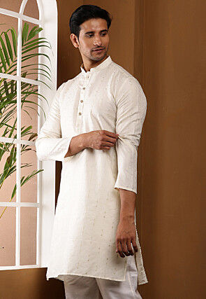 Woven Viscose Rayon Kurta in Off White
