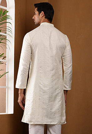 Woven Viscose Rayon Kurta in Off White