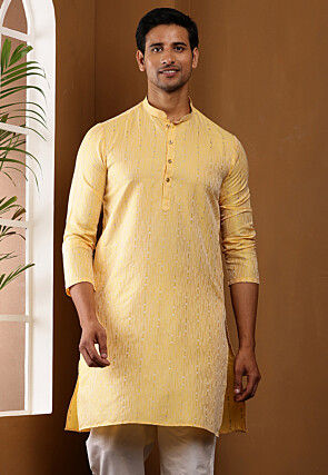Woven Viscose Rayon Kurta in Yellow