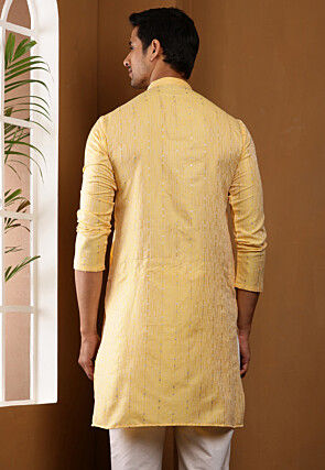 Woven Viscose Rayon Kurta in Yellow