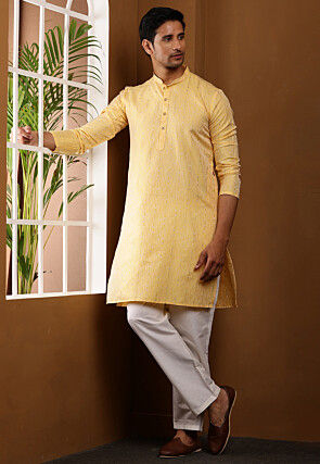 Woven Viscose Rayon Kurta in Yellow