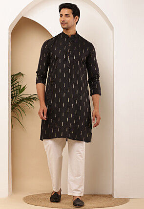 Woven Viscose Rayon Kurta Set in Black