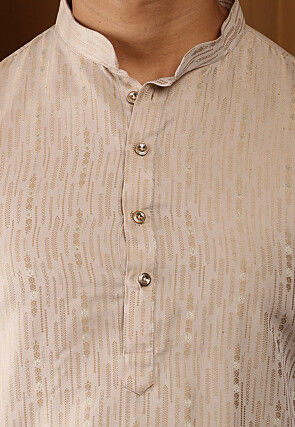 Woven Viscose Rayon Kurta Set in Light Beige