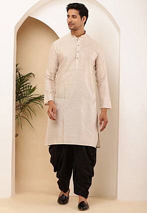 Woven Viscose Rayon Kurta Set in Light Beige
