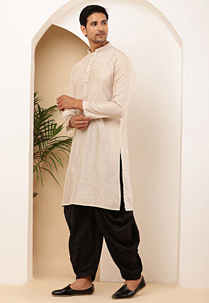Woven Viscose Rayon Kurta Set in Light Beige