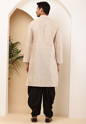 Woven Viscose Rayon Kurta Set in Light Beige