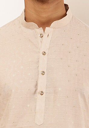 Woven Viscose Rayon Kurta Set in Light Beige