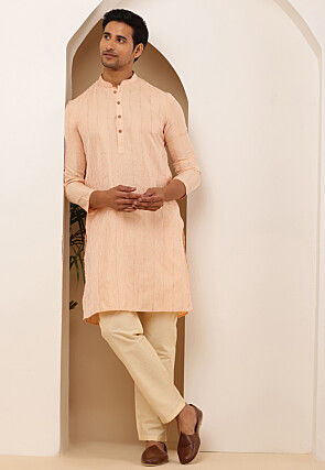 Woven Viscose Rayon Kurta Set in Light Peach