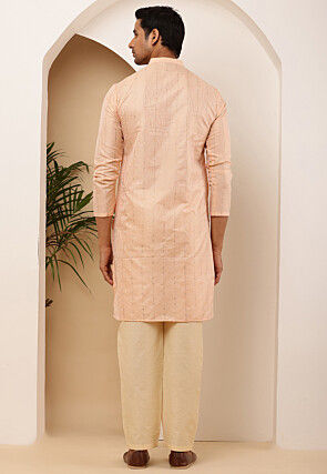 Woven Viscose Rayon Kurta Set in Light Peach