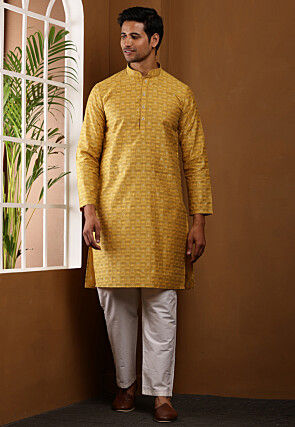 Woven Viscose Rayon Kurta Set in Mustard