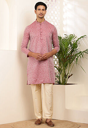 Woven Viscose Rayon Kurta Set in Pink