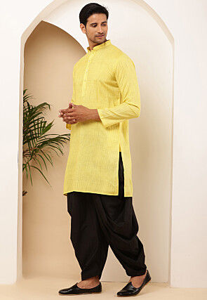 Woven Viscose Rayon Kurta Set in Yellow