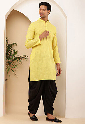 Woven Viscose Rayon Kurta Set in Yellow