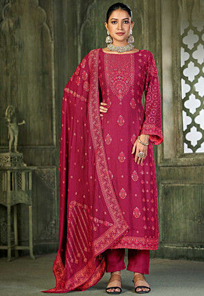 Woven Viscose Rayon Pakistani Suit in Fuchsia