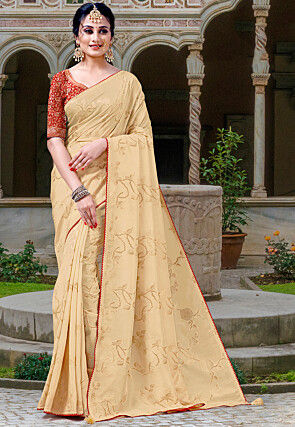 Beige Saree and Blouse – global-almaari-by-pooja