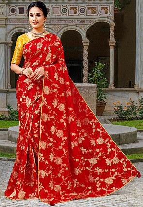 Woven Viscose Saree in Red