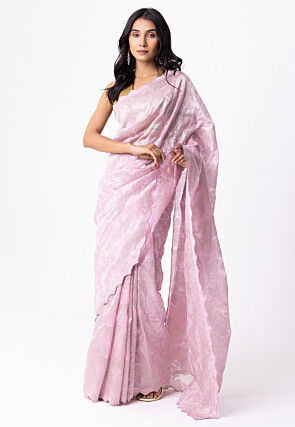Woven Viscose Silk Scalloped Saree in Light Purple