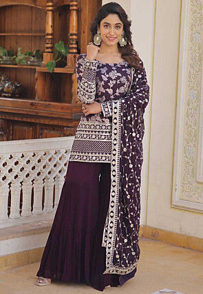 Woven Viscose Silk Jacquard Pakistani Suit in Purple