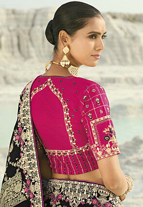 Woven Viscose Silk Jacquard Saree in Black