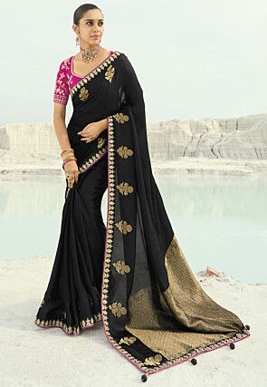 Woven Viscose Silk Saree in Black