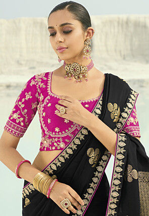 Woven Viscose Silk Saree in Black